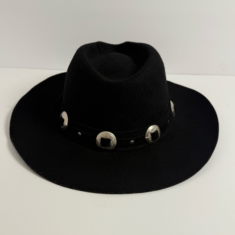 Eddy Bros Hat Cowboy Western Wool Felt Conch Metal Deco Gambler Black Medium USA - Picture 2 of 8